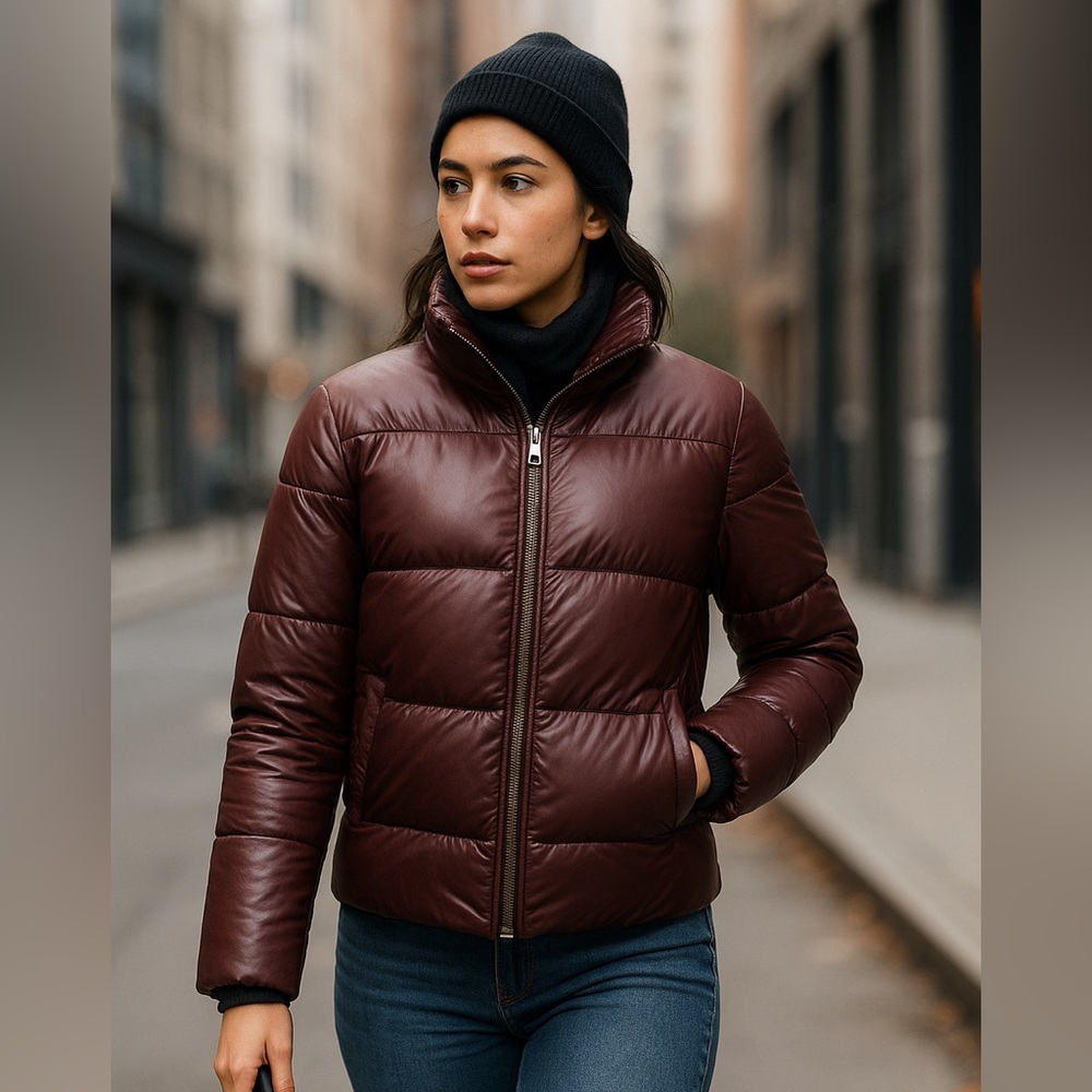 Theory Orion Down Puffer Jacket in Plum – Size Small